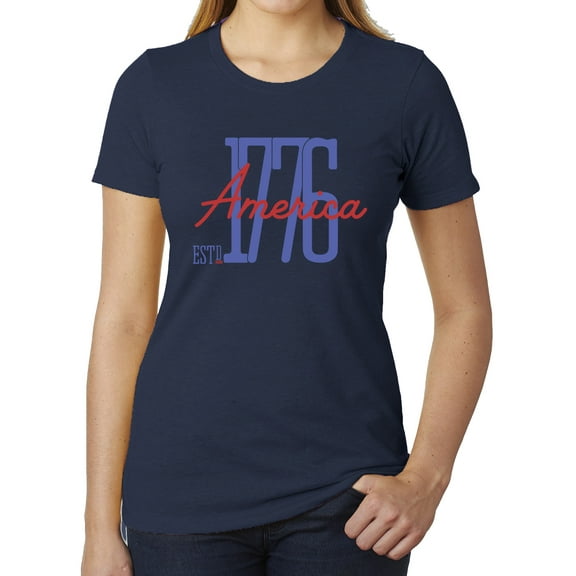 America Est 1776 Patriotic T-shirts, 4th of July shirts for Women - Heather Navy MH200WPATRIOT S25 XS