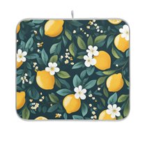 Yayeee Dish Drying Mat for Kitchen Counter 16"x18" Microfiber Absorbent Pad, Yellow Lemons