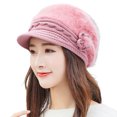 thumbnail image 2 of Naierhg Beanie Short Brim Flower Decor Ear Protection Women Hat Winter Thickened Faux Rabbit Fur Knitting Beret Hat Fashion AccessoriesLight Purple, 2 of 8