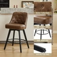 thumbnail image 3 of BENESKY Swivel Bar Stools Set of 2, Modern Counter Height Bar Stools with Back and Wood Legs, 26" H Seat Height Upholstered Barstools Bar Chair for Kitchen Island Home Bar, Leather Brown, 3 of 8