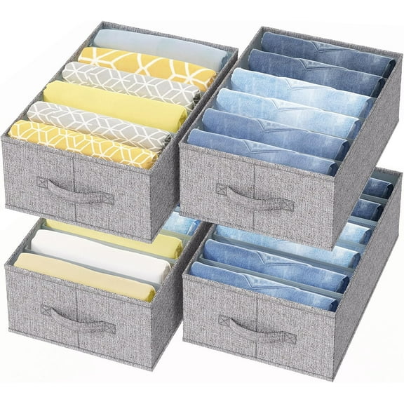 4pcs Wardrobe Clothes Organizer with Board Closet Organizers and Storage 6 Grids Divider Organizers Compartment Storage Bins for Jeans T-shirt Pants Legging