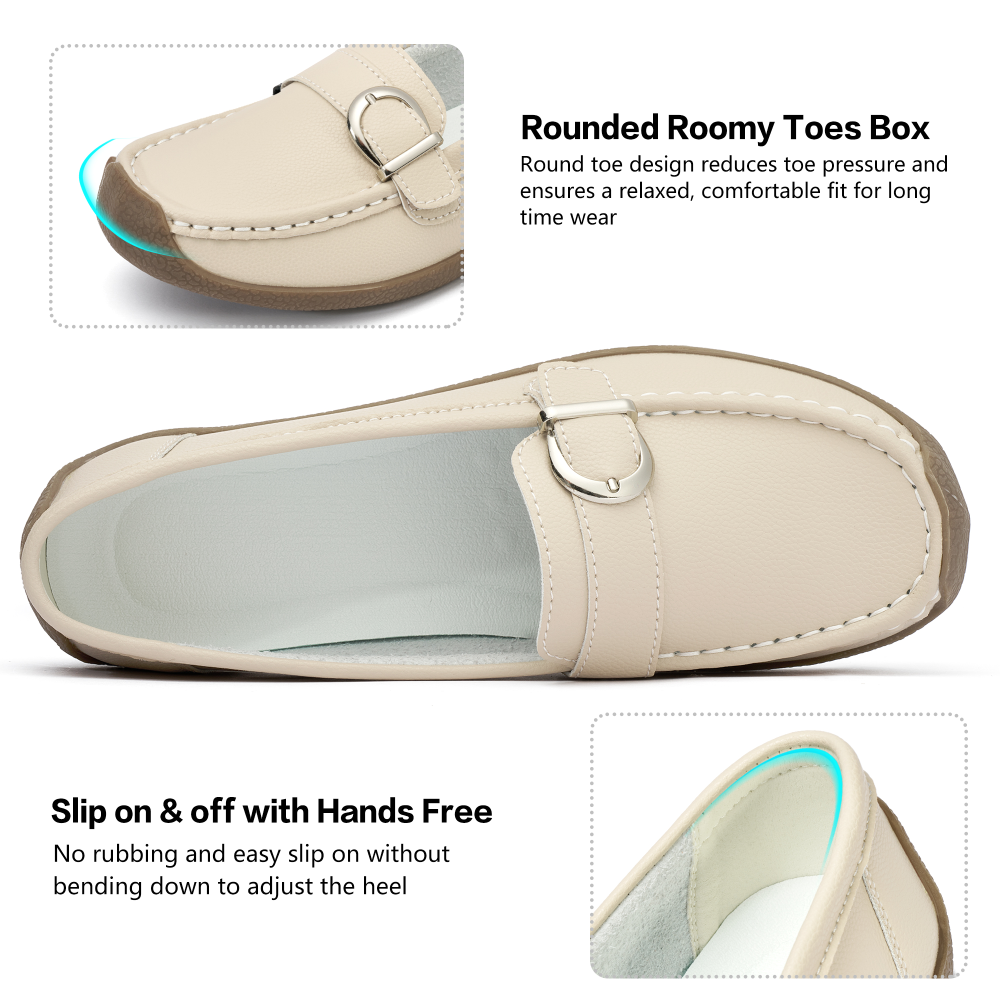 Ecetana Women's Leather Loafers Slip-On Dress Flats photo 5