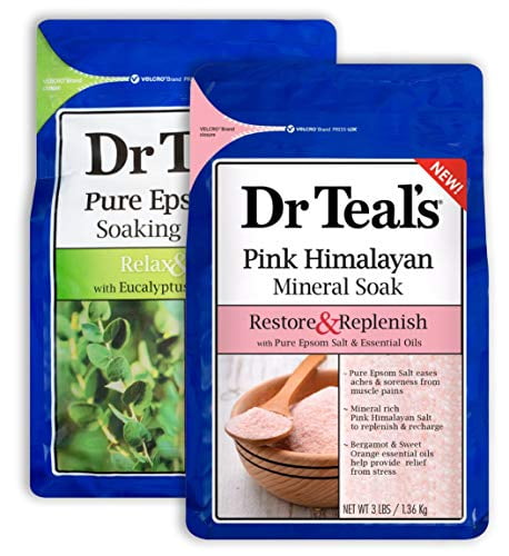 Dr Teal's Epsom Salt Bath Combo Pack (6 lbs Total), Relax & Relief with Eucalyptus & Spearmint, and Restore & Replenish with Pink Himalayan