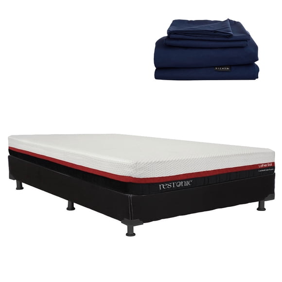 Colchón Individual + Box Black + Sábanas Softy Restonic Dicasa Roll