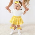 thumbnail image 2 of Curuila Newborn Baby Girls Romper Short Sleeve Plaid Print Crew Neck Bodysuits With Headbands Fashionable Soft Jumpsuit Yellow Size 0-3 Months, 2 of 6