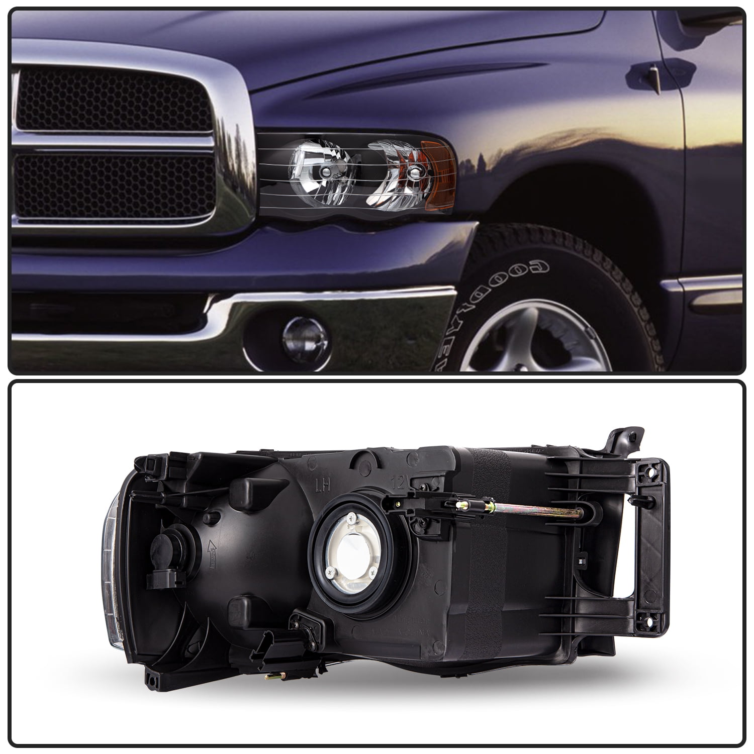 BRYGHT-For 1500/2500/3500 Black Amber 02-05 Dodge Ram Headlights Pair