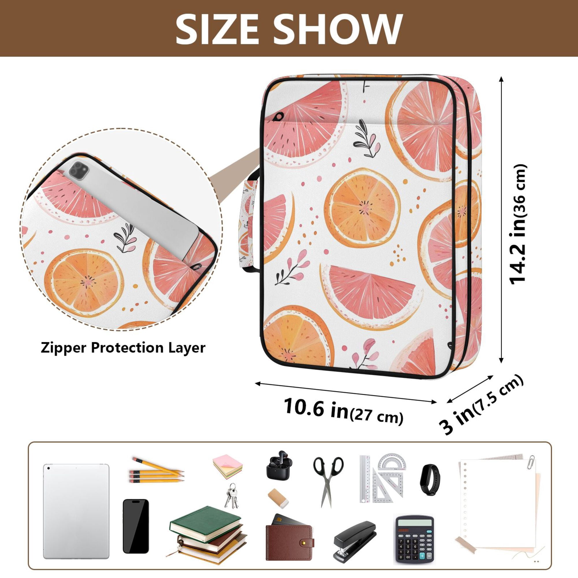FORMRS Accordion File Folder A4 Size 7-Pocket Expanding Document Organizer Bag with 3 Ring Binder, Citrus Slice