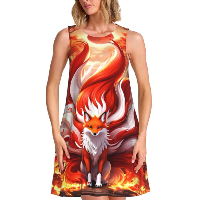 Balery Red Sun Flame Fox Vestidos de verano para mujer con estampado: vestido holgado sin mangas, vestido playero informal y cómodo para días calurosos.
