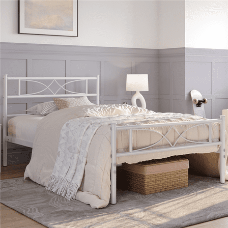 Topeakmart Twin Size Metal Bed Frame with Curved Design Headboard and Footboard, White