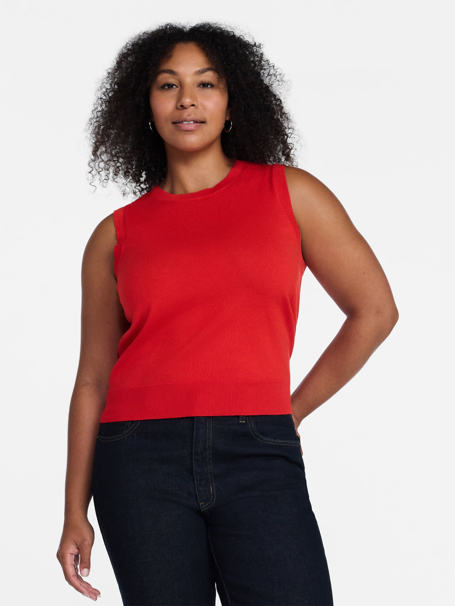 Time and Tru Women's Fine Gauge Sleeveless Sweater Shell, Lightweight, Sizes XS-XXXL