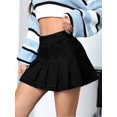 thumbnail image 4 of Black Pleated Denim Mini Skirt For Women, Casual A-Line Style, 4 of 24