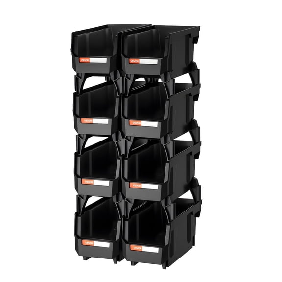8-Pack Black Plastic Stackable Storage Bins, 10.9 x 5.5 x 5.1 Inch, Organizing Containers for Closet, Garage, Small Parts, Office Supplies & Accessories