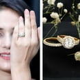 thumbnail image 3 of Rosec Jewels Cubic Zirconia Bridal Ring Set (AAAA Grade Certified) - Halo Engagement Ring with Wedding Band - with Jewelry Box, 10K Yellow Gold, US 11.00, 3 of 9