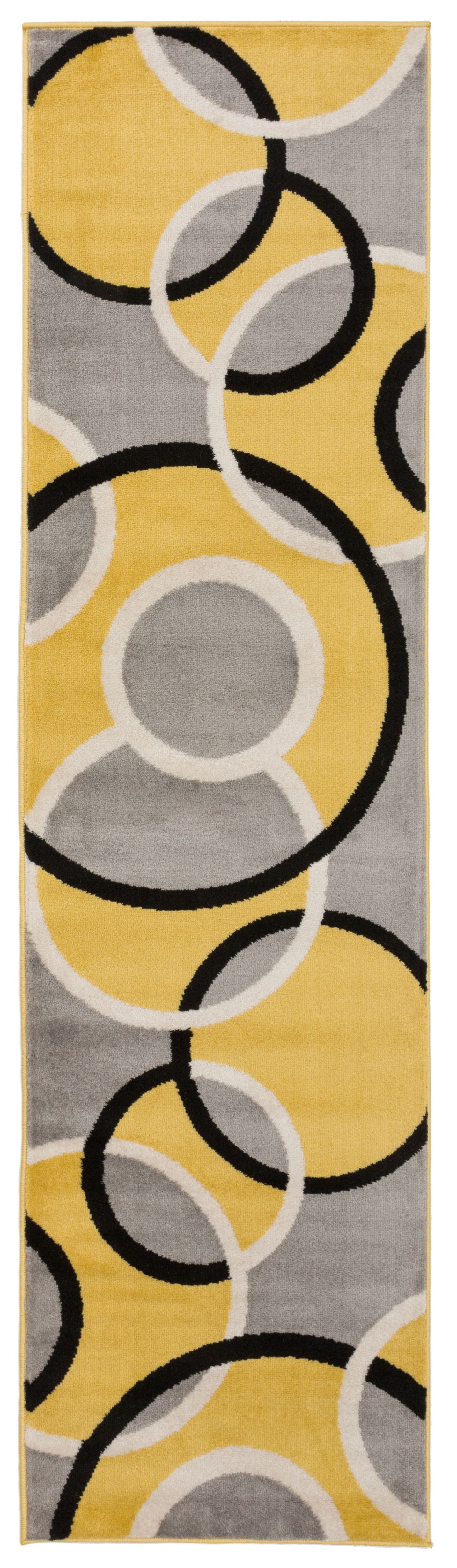 Contemporary Abstract Circles Area Rug 2' x 7' 2" Yellow