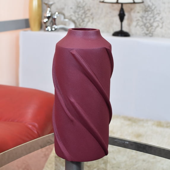 Handmade Aluminium Geometric Red Cylinder Vase For Indoor & Outdoor Use
