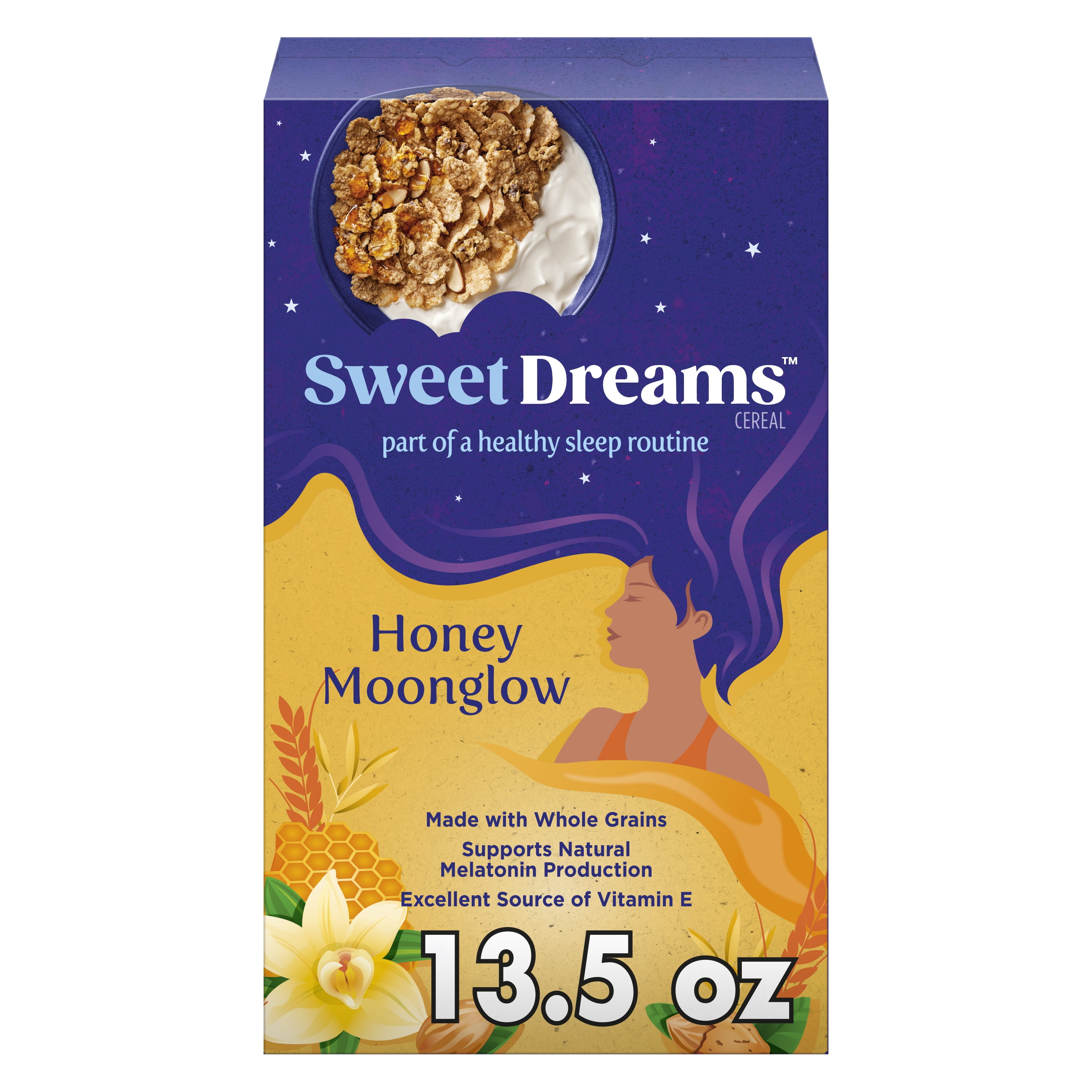 Sweet Dreams Honey Moonglow Almond Cereal, Night Time Cereal with Almonds, 13.5 OZ Box
