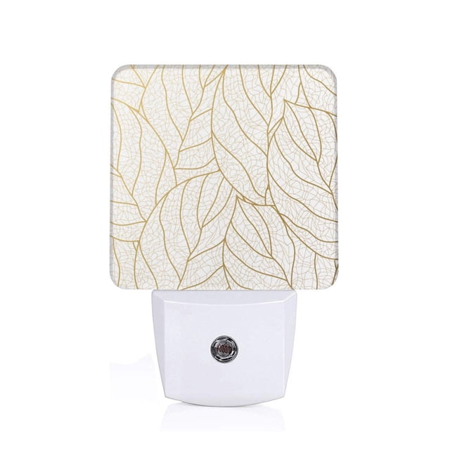 Balery Elegant Gold Leaf Pattern Luz Nocturna LED con Sensor Automático, Enchufe con Sensor Crepuscular, Luz Suave de 0.5W para Dormitorio, Pasillo, Baño-EU