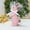 Pink Standing Easter Bunny with White Bow: (D:3.15in H:7.87in W:2.76in) 0.77lb 350g, variant on VERNIDO Easter Bunny Figurine with White Ribbon Bow, Choose from 7 Styles: Blue Pink Brown White Sitting or Pink Brown White Standing, Resin Woven Wicker Texture Rabbit Statue, Spring Easter Tabletop