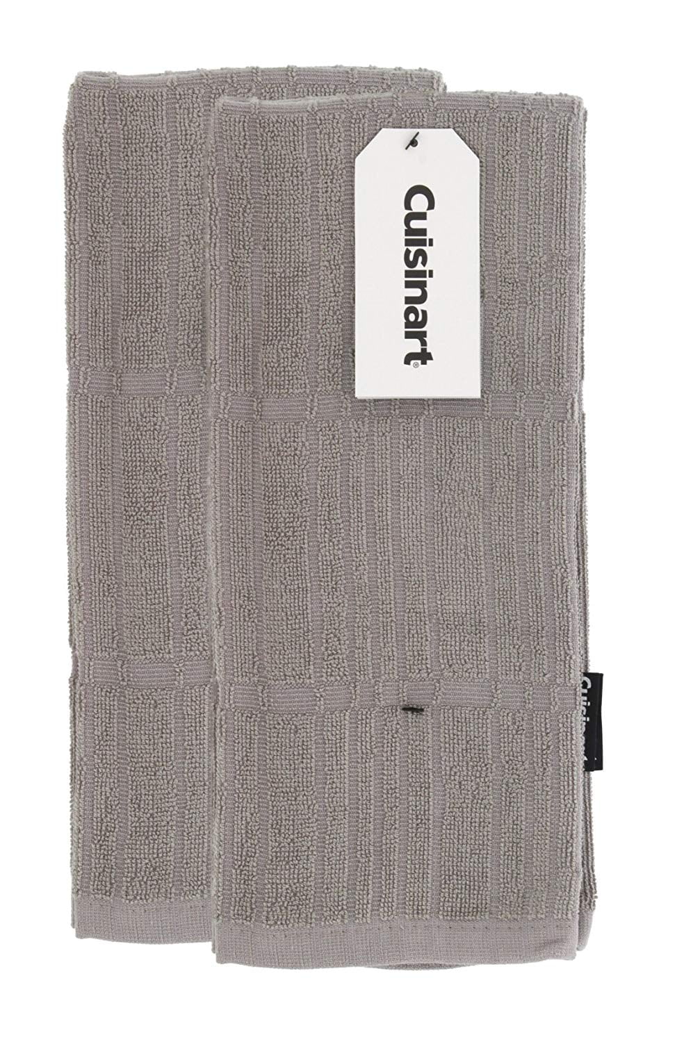 Cuisinart Bamboo Dish Towel Set-Kitchen and Hand Towels for Drying Dishes / Hands 2 Pack Bark-Effect Design Absorbent Drizzle Grey Soft and Anti-Microbial-Premium Bamboo / Cotton Blend 16 x 26