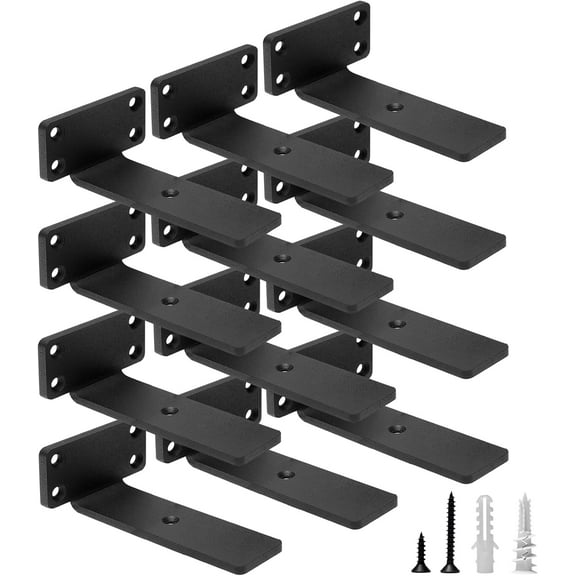 Heavy Duty Floating Shelf Brackets, 4-Inch (1/5'' Thick) Hidden Shelves Hardware, Iron L Brackets, Rustic Industrial Black Metal Wall Shelving Supports, 4 Pack