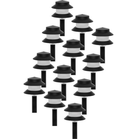 Black Outdoor Lighting GreenLighting 35 Lumen Modern 2-Tier Low Voltage Path Light - Outdoor 2.5 Watt Landscape Light (12 Pack, Black) ()
