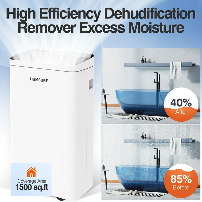 Humsure 8-Pint Dehumidifier for Home, with Drainage Hose in Basement Bathroom and Bedroom, Intelligent Humidity Control with 24 Hour Drying Timer