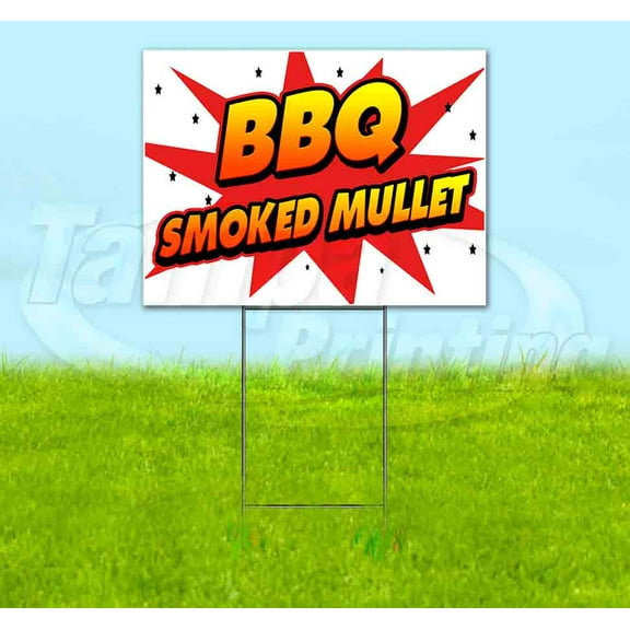 Wbg Bbq Smoked Mullet (18" x 24") Yard Sign, Includes Metal Step Stake
