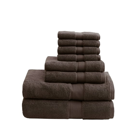 800GSM 100% Cotton 8 Piece Antimicrobial Towel Set in Brown - Soft, Absorbent, and Durable Bath Towels for Home and Spa - Ideal for Everyday Use, Quick-Dry, Luxury Feel