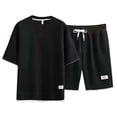 thumbnail image 3 of CIENVNSTG Men Short Sets Outfits 2 Piece Tracksuit Short Sleeve T-Shirts And Shorts Pants Casual Comfy Jogging Sweatpants Set Black 4XL, 3 of 4