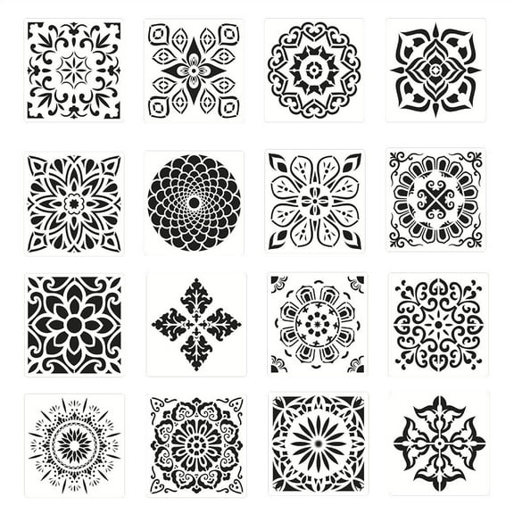 16 Pieces Painting Template Reusable Mandala Templates Floor Wall Tile Paint