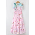 thumbnail image 6 of Women's Pink Floral Print Knotted Shoulder Smocked Maxi Dress for Summer | [ZhiHiMeRi] | (US 16-18)XL, 6 of 11