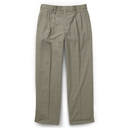 Big Men's Cuffed Pleat-Front Glen Plaid Premium Dress Pants
