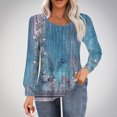 thumbnail image 2 of miqiqism Womens Vinatge Tops Trendy Pleating Round Neck Tunic Sweatshirts Juniors Comfy Long Sleeve Tshirts Flared Lightweight Casual Blouses Trendy Tees,Blue,Medium, 2 of 4