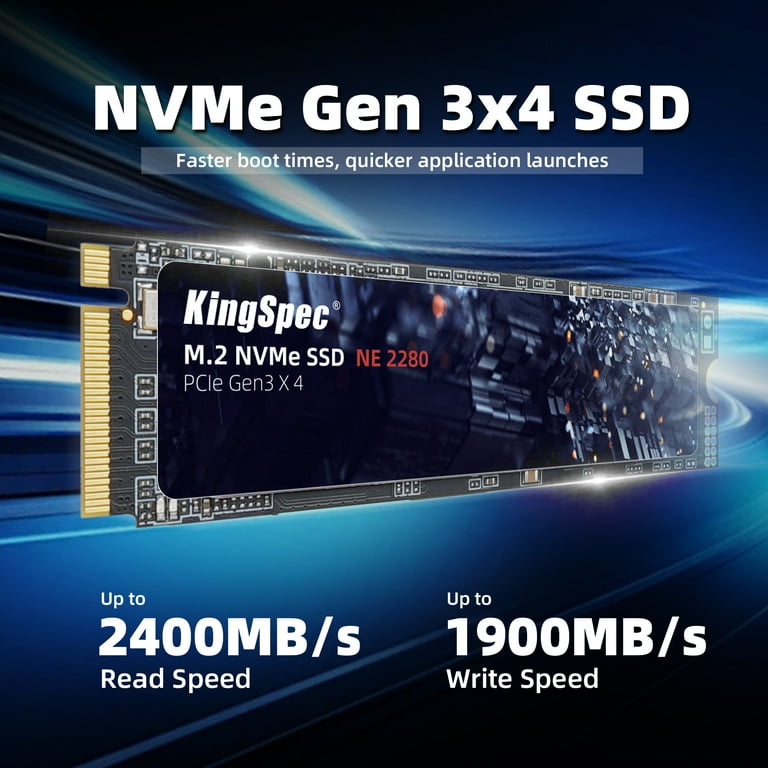 KingSpec, M.2 NVMe SSD, 1TB, Up to 2400MB/s, 2280 form factor