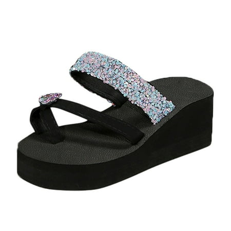 

MIASHUI Shoes for Women Summer Fashion Clip Toe Rhinestone Slippers Casual Comfortable Outdoor Beach Shoes Silver 8
