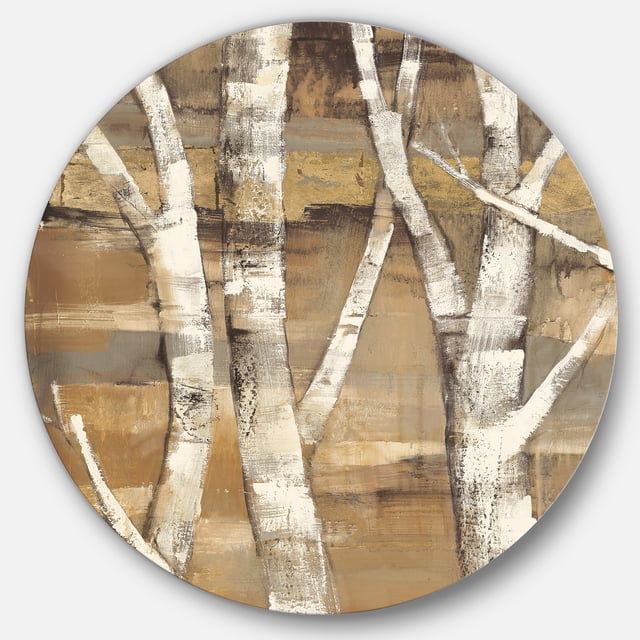 Designart 'Natural Birch Forest II' Traditional Metal Circle Wall Art