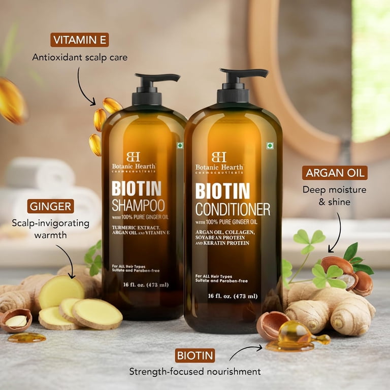 Botanic Hearth Biotin Shampoo & Conditioner, 16 fl oz, with Ginger