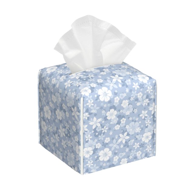Balery Gray White Floral Porta Pañuelos de Cuero con Estampado – Funda Moderna Cuadrada para Caja de Pañuelos, Dispensador 5x5x5''