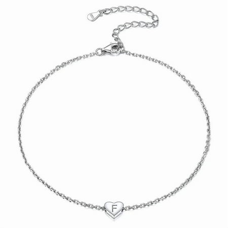 Personalized Letter F Jewelry Gift for Her, Silver Bracelet with Initial Heart Charm for Girlfriend, Daughter or Sister