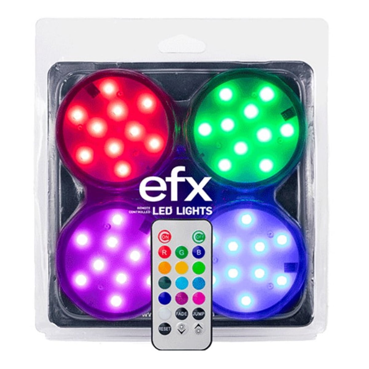 4pk EFX Submersible LED Lights With Remote Waterproof Color