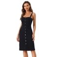 thumbnail image 1 of Vestido vaquero Allegra K para mujer sin mangas con botones escote corazón Negro L, 1 of 6