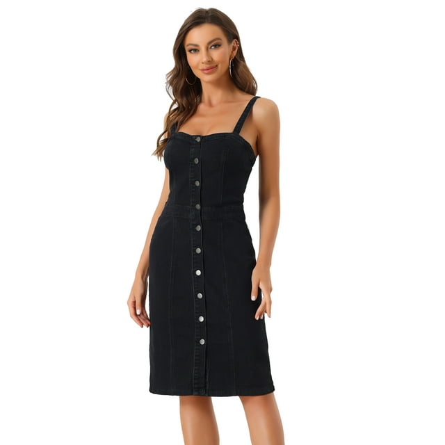 Vestido vaquero Allegra K sin mangas escote corazón Negro XL