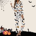 thumbnail image 2 of Womens Pajama Set Halloween Print Button Down Long Sleeve Pants Set Loungewear Womens Sleepwear,White,L, 2 of 5