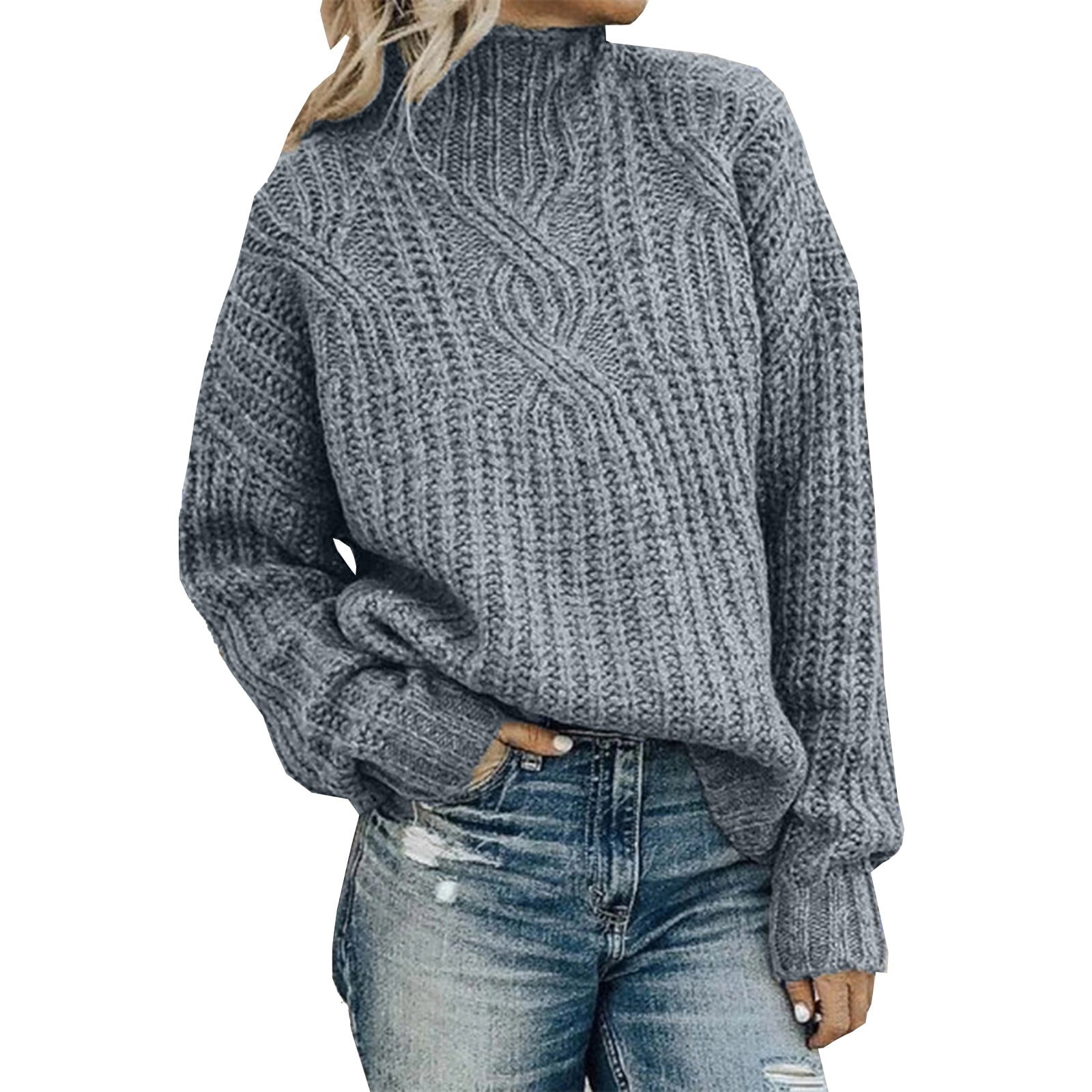 Women Solid Color Long Sleeve Turtleneck Pullover Sweater - Walmart.com
