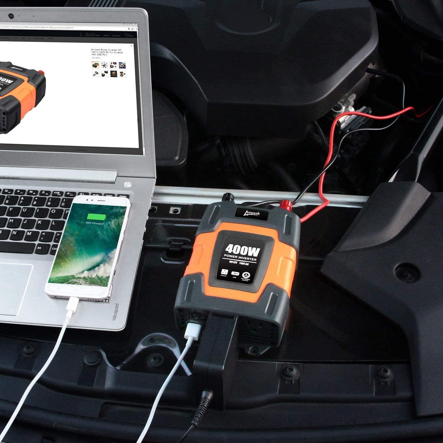 Ampeak 400 Watts Power Inverter DC 12V to 110V AC Car Inverter with 3.1A Dual USB Converter