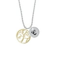 thumbnail image 2 of Delight Jewelry Goldtone Tree of Life in Circle Silvertone Script Initial Disc - C - Charm Necklace, 20"+3", 2 of 4
