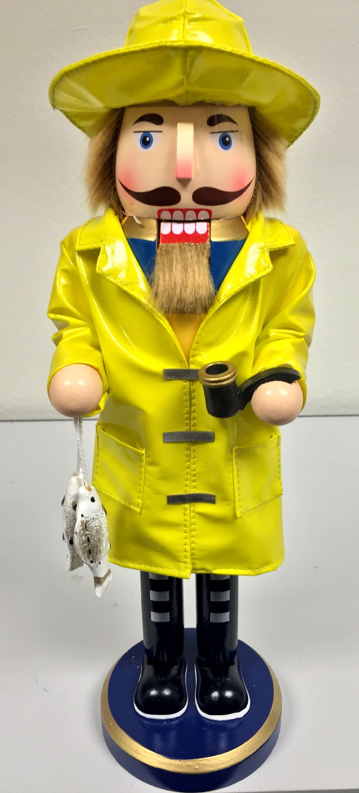 Ocean Sea Fisherman Yellow Jacket Wooden Christmas Nutcracker 14 Inch