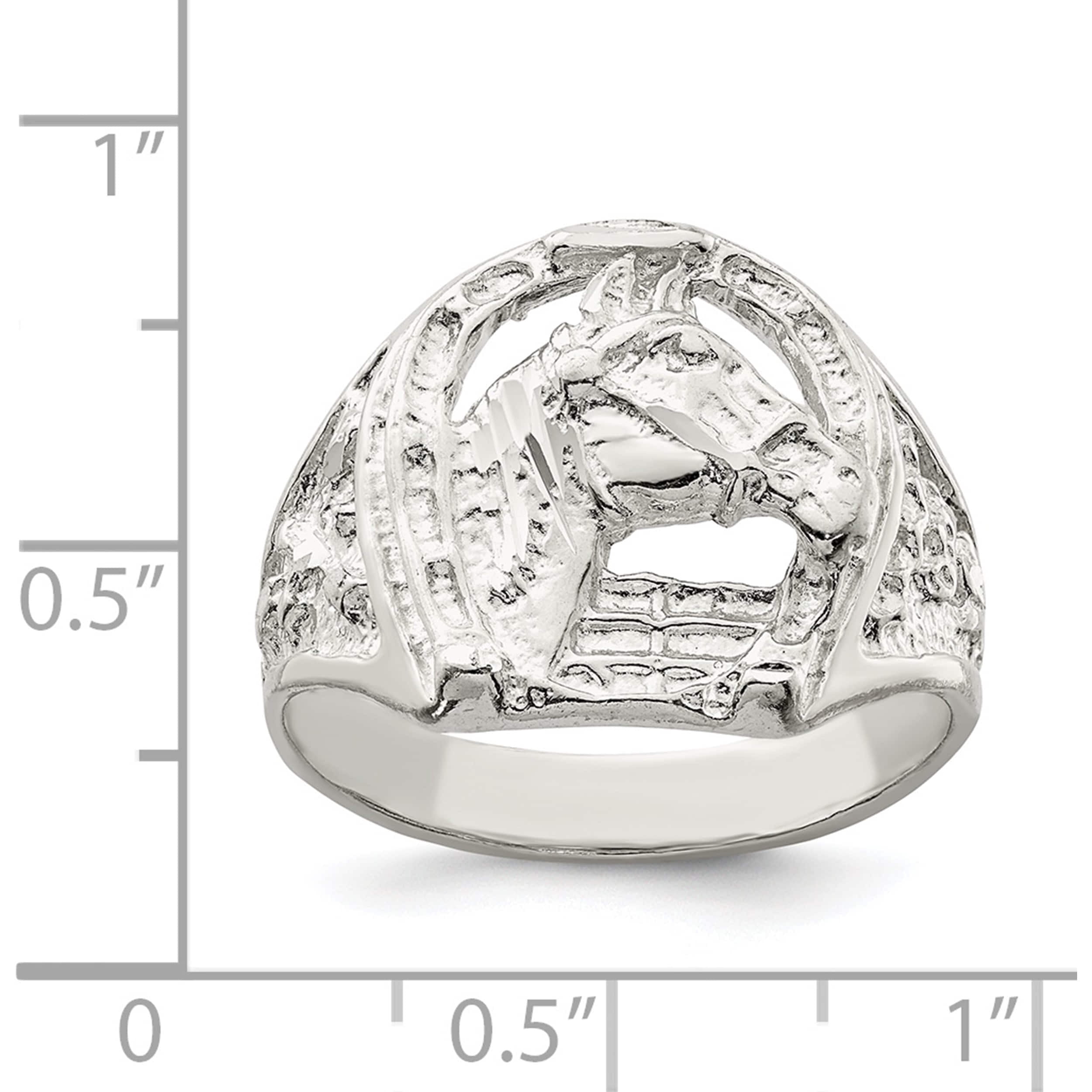 Sterling Silver Horseshoe With Horse Head Ring (Size 11