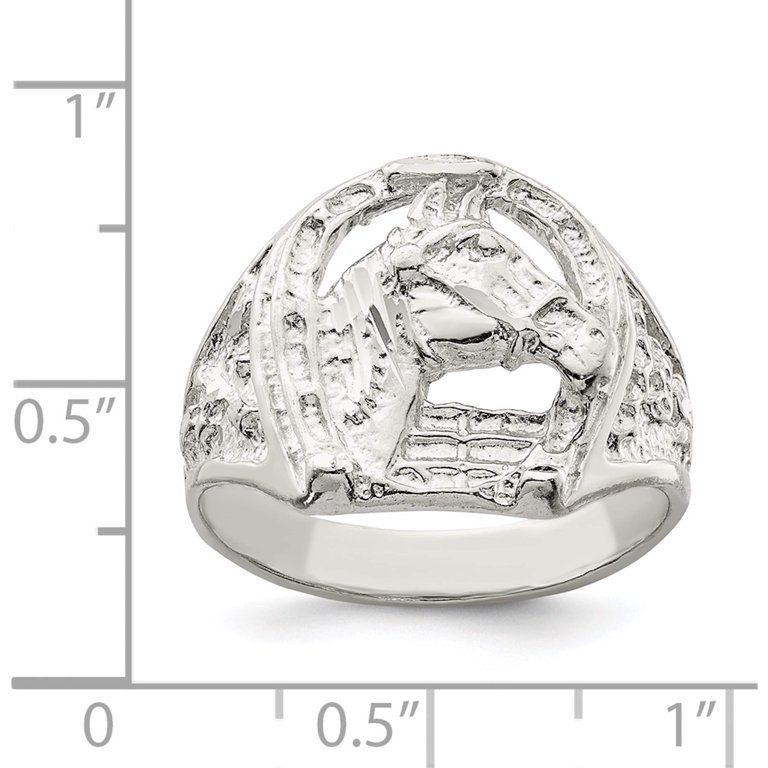 Sterling Silver Horseshoe With Horse Head Ring (Size 11