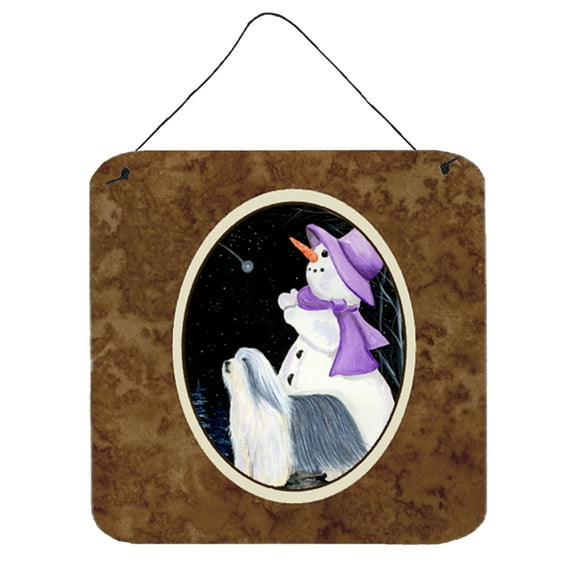 Carolines Treasures Snowman with Bearded Collie Aluminum Metal Wall or Door Hanging Prints, 6 x 6", Multicolor